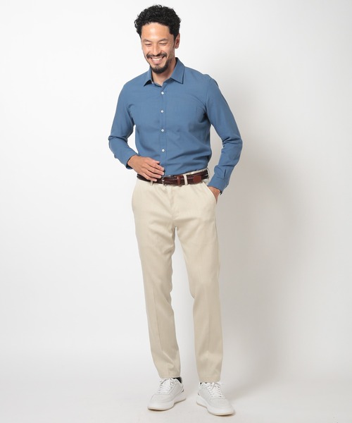 MEN'S BIGI（メンズビギ）の「スラブデイム調ロイヤルオックスシャンブレースラックスパンツ（スラックス・メンズ・ベージュ/ネイビー/ブラウン/グレー・01/02/03/04）」の13枚目の写真