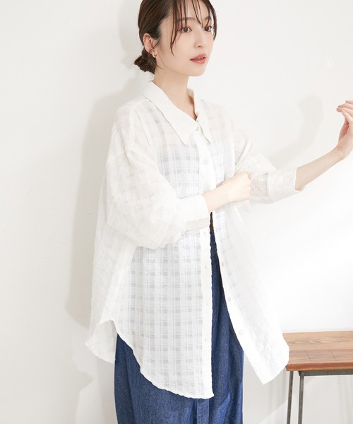 VIS(ビス)の「【洗える】オーバーサイズチェックシアーシャツ(シャツ/ブラウス・レディース・ホワイト/ブラック/ブルー系その他4・FREE)」の15枚目の写真