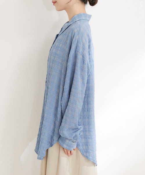 VIS(ビス)の「【洗える】オーバーサイズチェックシアーシャツ(シャツ/ブラウス・レディース・ホワイト/ブラック/ブルー系その他4・FREE)」の13枚目の写真