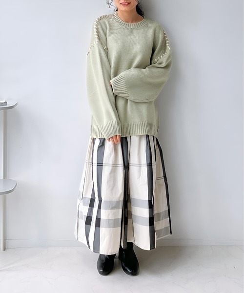 AS KNOW AS plus（アズノゥアズプラス）の「☆BIGチェックメモリフレアスカート　【2023AWアイテム】（スカート・レディース・ベージュ系/レッド系/ホワイト系・FREE）」の16枚目の写真