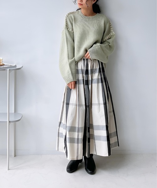 AS KNOW AS plus（アズノゥアズプラス）の「☆BIGチェックメモリフレアスカート　【2023AWアイテム】（スカート・レディース・ベージュ系/レッド系/ホワイト系・FREE）」の18枚目の写真