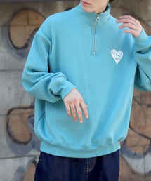 Big silhouette half zip heart logo foam print sweat shirt / ビッグシルエット ハーフジップ ハートロゴ 発泡プリント スウェットシャツ