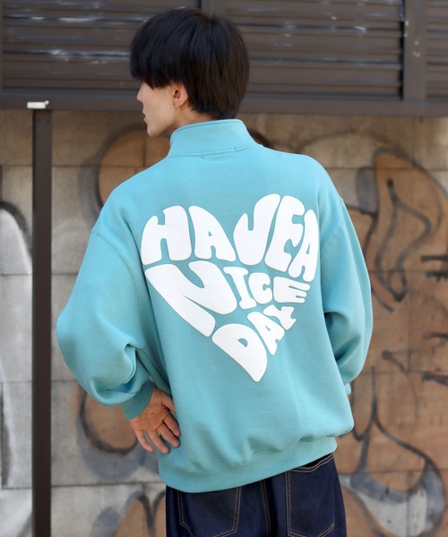 SITRY（シトリー）の「Big silhouette half zip heart logo foam print sweat shirt / ビッグシルエット ハーフジップ ハートロゴ 発泡プリント スウェットシャツ（スウェット・メンズ・ブラック/ホワイト/グレイッシュブルー・L/M）」の21枚目の写真