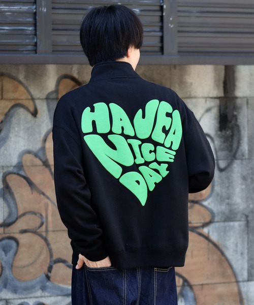 SITRY（シトリー）の「Big silhouette half zip heart logo foam print sweat shirt / ビッグシルエット ハーフジップ ハートロゴ 発泡プリント スウェットシャツ（スウェット・メンズ・ブラック/ホワイト/グレイッシュブルー・L/M）」の18枚目の写真