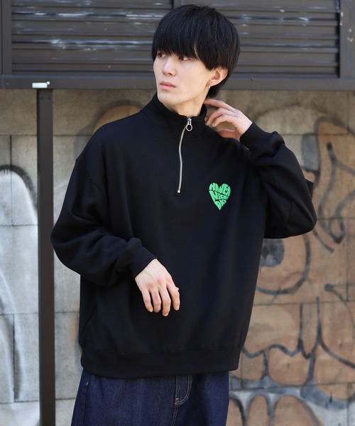 SITRY（シトリー）の「Big silhouette half zip heart logo foam print sweat shirt / ビッグシルエット ハーフジップ ハートロゴ 発泡プリント スウェットシャツ（スウェット・メンズ・ブラック/ホワイト/グレイッシュブルー・L/M）」の20枚目の写真