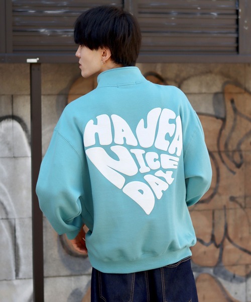 SITRY（シトリー）の「Big silhouette half zip heart logo foam print sweat shirt / ビッグシルエット ハーフジップ ハートロゴ 発泡プリント スウェットシャツ（スウェット・メンズ・ブラック/ホワイト/グレイッシュブルー・L/M）」の22枚目の写真