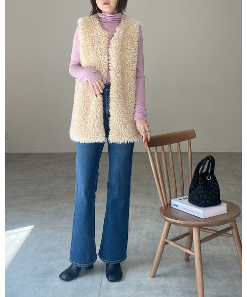 She's Closet ベスト ジレ ノーカラーボリュームプードルファー