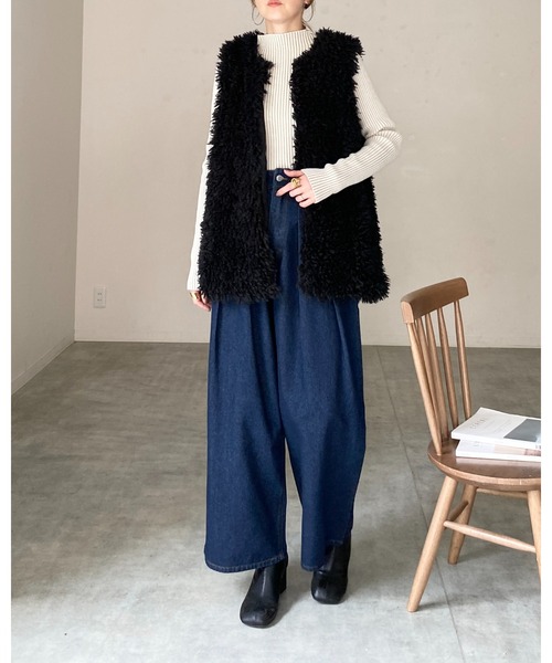 セール】ノーカラーボリュームプードルファーベスト（ベスト