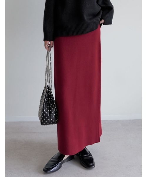 Re:EDIT（リエディ）の「[低身長サイズ有][洗濯機で洗える]ミラノリブナローニットスカート（スカート・レディース・アイボリー/チャコールグレー/ブラック/グリーン/ベージュ/レッド/ブラウン/レッド系その他・SHORT/LARGE/MEDIUM）」の8枚目の写真