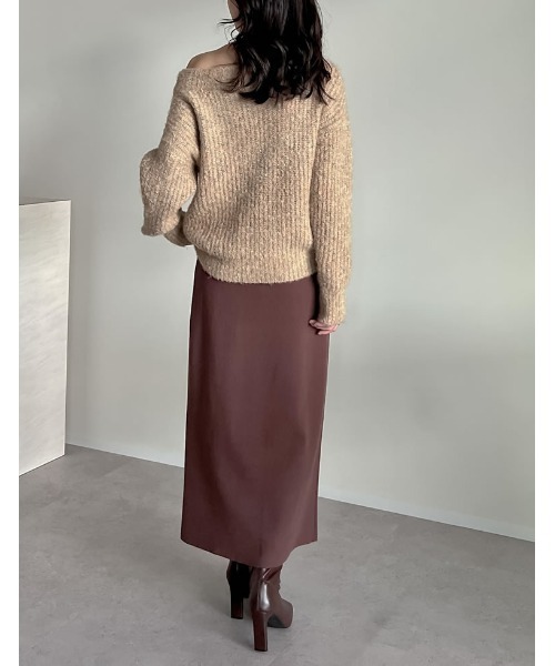 低身長サイズ有][洗濯機で洗える]ミラノリブナローニットスカート