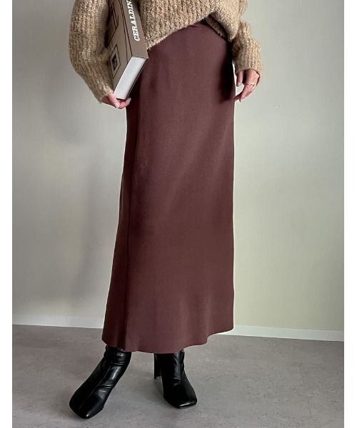 低身長サイズ有][洗濯機で洗える]ミラノリブナローニットスカート