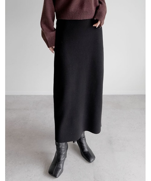 低身長サイズ有][洗濯機で洗える]ミラノリブナローニットスカート