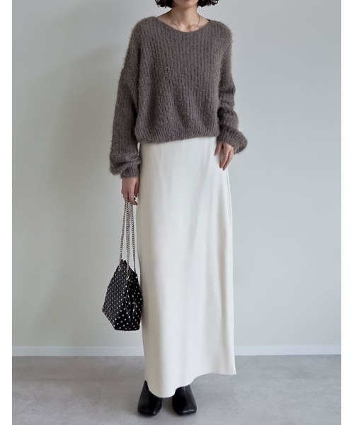 Re:EDIT（リエディ）の「[低身長サイズ有][洗濯機で洗える]ミラノリブナローニットスカート（スカート・レディース・アイボリー/チャコールグレー/ブラック/グリーン/ベージュ/レッド/ブラウン/レッド系その他・SHORT/LARGE/MEDIUM）」の11枚目の写真