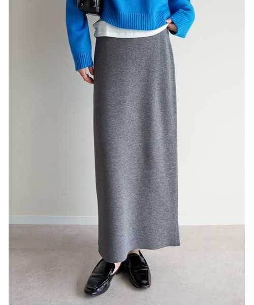 低身長サイズ有][洗濯機で洗える]ミラノリブナローニットスカート
