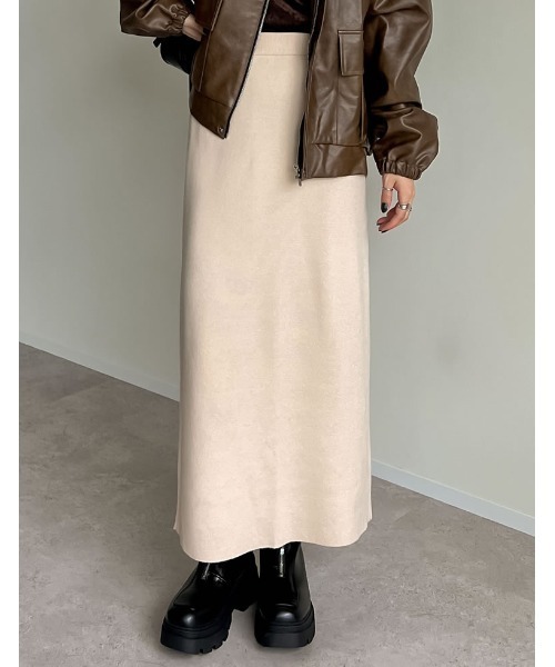低身長サイズ有][洗濯機で洗える]ミラノリブナローニットスカート
