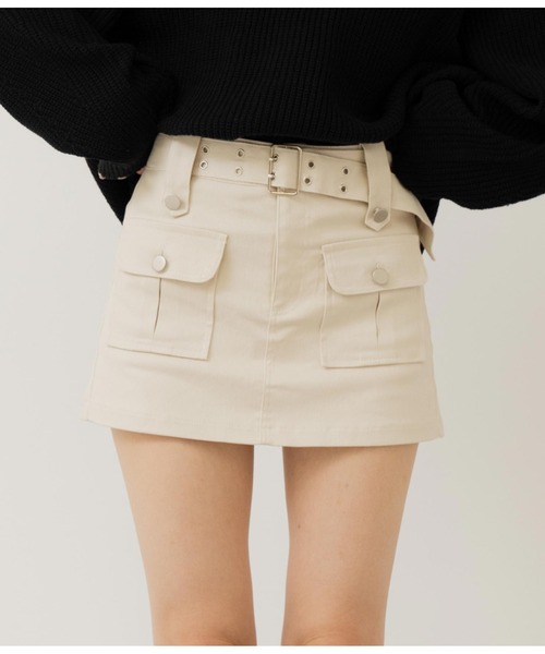 ANAP（アナップ）の「ベルト付きツイルスカパン（スカート・レディース・ブラック/カーキ/アイボリー・M/S）」の2枚目の写真