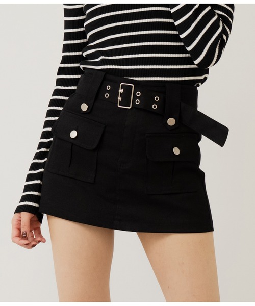 ANAP（アナップ）の「ベルト付きツイルスカパン（スカート・レディース・ブラック/カーキ/アイボリー・M/S）」の3枚目の写真