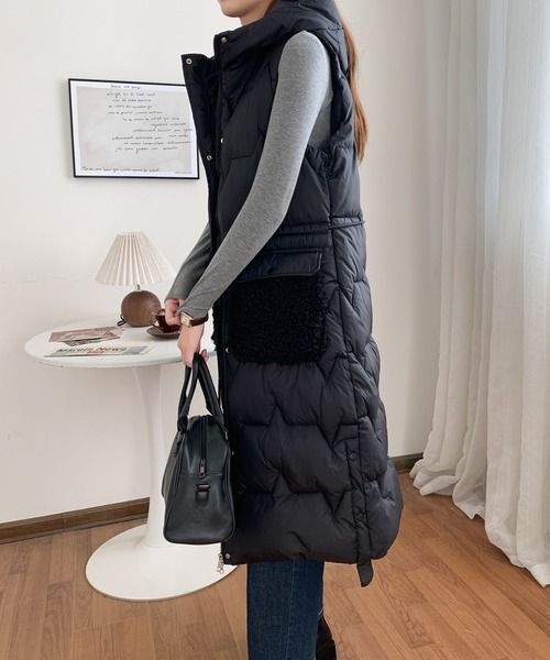 ABITOKYO（アビトーキョー）の「ボアポケット中綿フーディロングベスト（ダウンベスト・レディース・アイボリー/ブラック/ベージュ・FREE）」の16枚目の写真