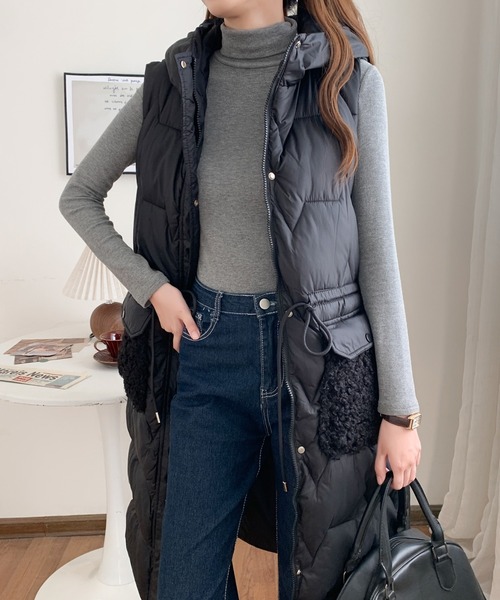 ABITOKYO（アビトーキョー）の「ボアポケット中綿フーディロングベスト（ダウンベスト・レディース・アイボリー/ブラック/ベージュ・FREE）」の19枚目の写真