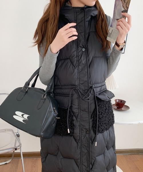 ABITOKYO（アビトーキョー）の「ボアポケット中綿フーディロングベスト（ダウンベスト・レディース・アイボリー/ブラック/ベージュ・FREE）」の22枚目の写真