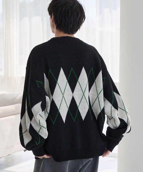 mutamarine バーチカルジャガード　クルーネックニット ウォッシャブル> ジャガード ルーズクルーネックニット MONO-MART