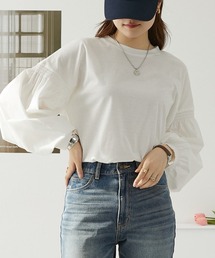 異素材切替パフスリーブカットソー