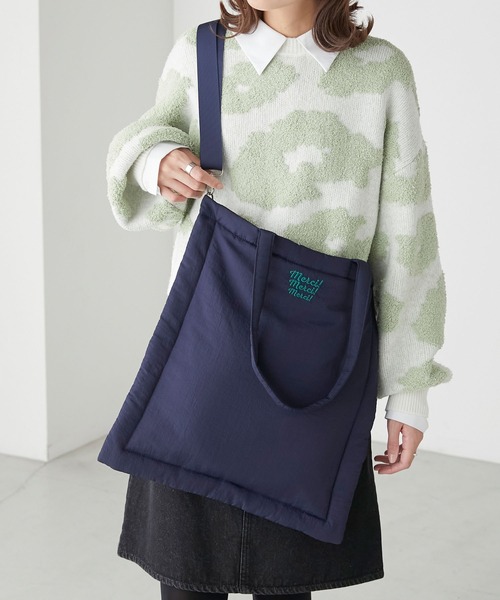 2way Merci刺繍 パフィーキルト ショルダートートバッグ（トート