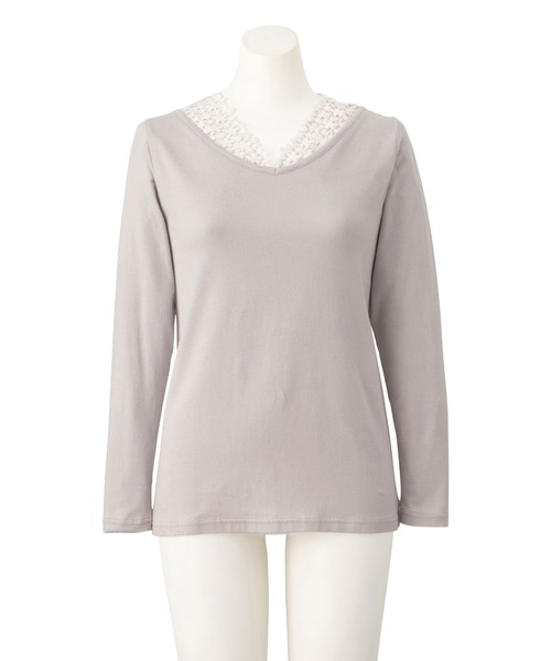 Viola e Viola(ヴィオラエヴィオラ)の「あったか綿衿見せレーストップス(Tシャツ/カットソー・レディース・ホワイト/ライトグレー/ブラック・3L/M/LL/L)」の15枚目の写真