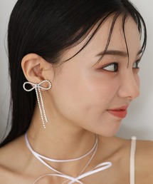 【ribbon collection】ラインストーンリボンイヤリング