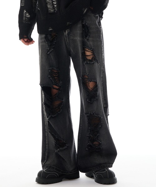 Theater code(シアターコード)の「damage flare denim pant/ダメージ フレア デニム パンツ(デニムパンツ・メンズ・ブラック・3/2)」の17枚目の写真