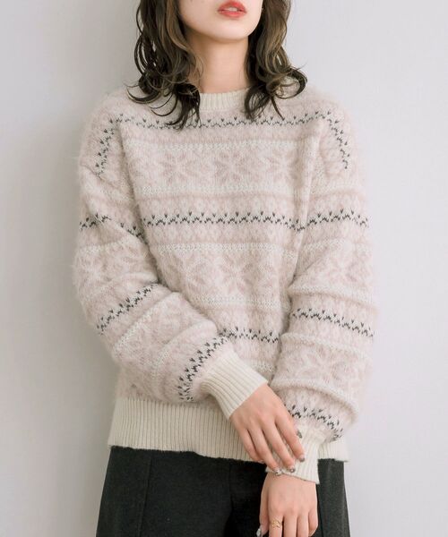 RETRO GIRL(レトロガール)の「柄シャギーNTPO(ニット/セーター・レディース・ナチュラル/ダークブルー/ボルドー・FREE)」の1枚目の写真