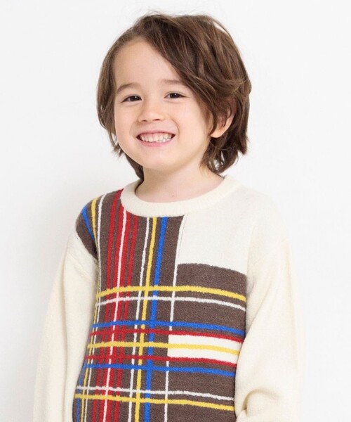 BRANSHES（ブランシェス）の「【洗濯機で洗える】タータンチェック柄ウォッシャブルニット（ニット/セーター・キッズ・アイボリー/グリーン・120/100/90/150/140/130/110）」の2枚目の写真