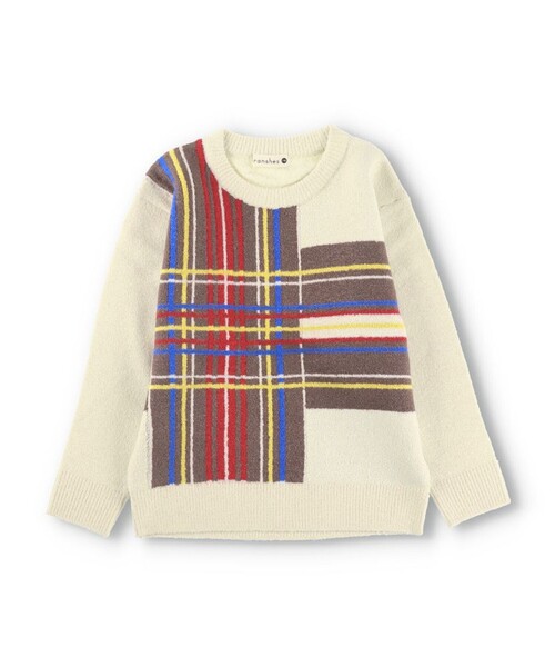 BRANSHES（ブランシェス）の「【洗濯機で洗える】タータンチェック柄ウォッシャブルニット（ニット/セーター・キッズ・アイボリー/グリーン・120/100/90/150/140/130/110）」の3枚目の写真