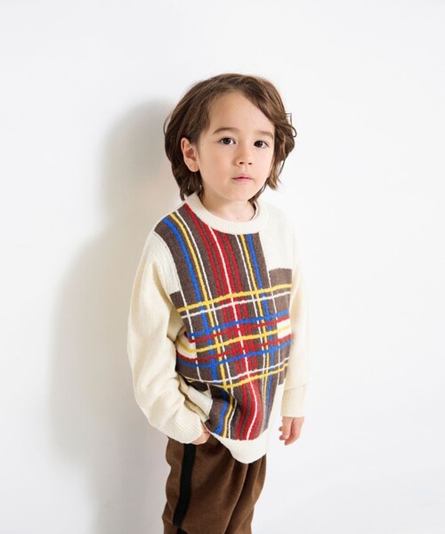 BRANSHES（ブランシェス）の「【洗濯機で洗える】タータンチェック柄ウォッシャブルニット（ニット/セーター・キッズ・アイボリー/グリーン・120/100/90/150/140/130/110）」の4枚目の写真