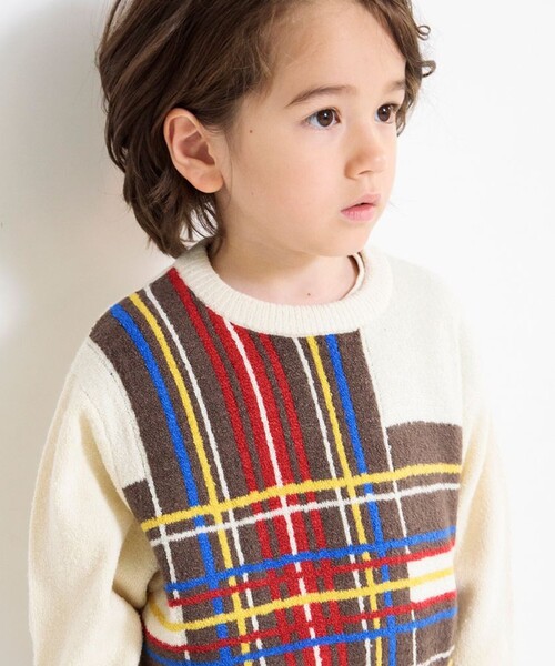 BRANSHES（ブランシェス）の「【洗濯機で洗える】タータンチェック柄ウォッシャブルニット（ニット/セーター・キッズ・アイボリー/グリーン・120/100/90/150/140/130/110）」の6枚目の写真