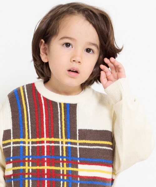 BRANSHES（ブランシェス）の「【洗濯機で洗える】タータンチェック柄ウォッシャブルニット（ニット/セーター・キッズ・アイボリー/グリーン・120/100/90/150/140/130/110）」の7枚目の写真