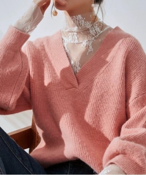 LADY LIKE(レディライク)の「ハイネック花柄シアートップス(Tシャツ/カットソー・レディース・ホワイト/パープル/ブラック/ライトベージュ・M)」の9枚目の写真