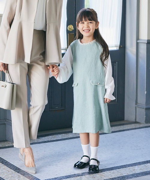 coca（coca）（コカ）の「キッズ ツイード調ドッキングワンピース（ワンピース・キッズ・ブラック/ライトブルー・120/130/110）」の2枚目の写真