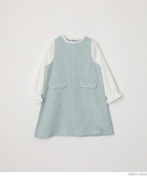 coca（coca）（コカ）の「キッズ ツイード調ドッキングワンピース（ワンピース・キッズ・ブラック/ライトブルー・120/130/110）」の4枚目の写真