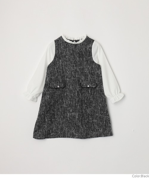 coca（coca）（コカ）の「キッズ ツイード調ドッキングワンピース（ワンピース・キッズ・ブラック/ライトブルー・120/130/110）」の3枚目の写真