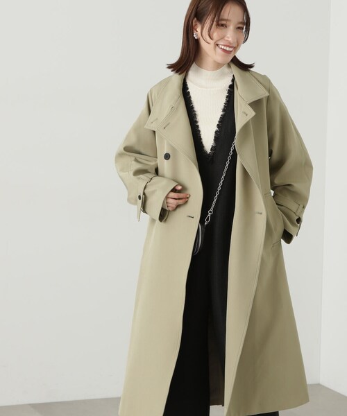 N.(N. Natural Beauty Basic)(エヌエヌナチュラルビューティーベーシック)の「【S Size Line】◆ドレープヨークスタンドカラーツイルコート(ステンカラーコート・レディース・ベージュ/クリーム・SMALL/MEDIUM)」の3枚目の写真