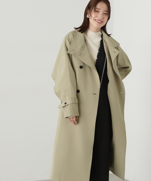 N.(N. Natural Beauty Basic)(エヌエヌナチュラルビューティーベーシック)の「【S Size Line】◆ドレープヨークスタンドカラーツイルコート(ステンカラーコート・レディース・ベージュ/クリーム・SMALL/MEDIUM)」の4枚目の写真