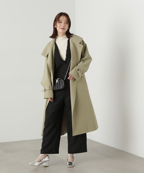 N.(N. Natural Beauty Basic)(エヌエヌナチュラルビューティーベーシック)の「【S Size Line】◆ドレープヨークスタンドカラーツイルコート(ステンカラーコート・レディース・ベージュ/クリーム・SMALL/MEDIUM)」の5枚目の写真