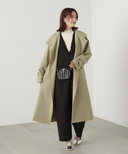 N.(N. Natural Beauty Basic)(エヌエヌナチュラルビューティーベーシック)の「【S Size Line】◆ドレープヨークスタンドカラーツイルコート(ステンカラーコート・レディース・ベージュ/クリーム・SMALL/MEDIUM)」の7枚目の写真