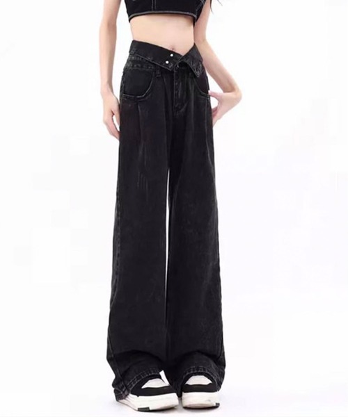 Tibi ティビ リブ折り返し ハイウエスト パンツ tibi（ティビ）の「【TIBI /ティビ】 BLACK DENIM SID JEAN