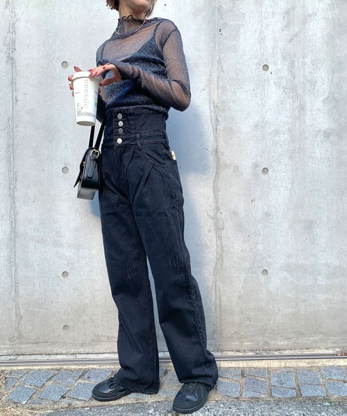 Tibi ティビ リブ折り返し ハイウエスト パンツ AMBIDEX Store △〇トロピカルワッシャー ハイウエスト