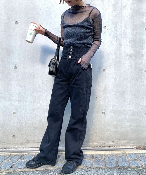 Tibi ティビ リブ折り返し ハイウエスト パンツ Tibi ティビ リブ折り返し ハイウエスト パンツ ウエスト