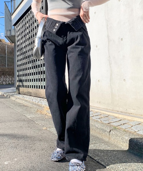 Tibi ティビ リブ折り返し ハイウエスト パンツ Tibi ティビ リブ折り返し ハイウエスト パンツ ウエスト