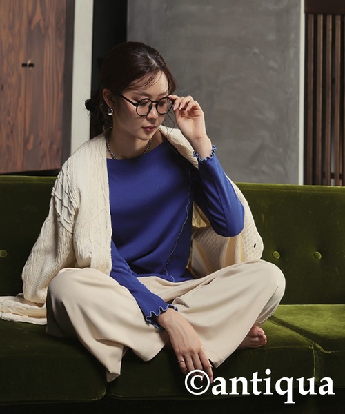 antiqua（アンティカ）の「ケーブルジャガードカーディガン（カーディガン/ボレロ・レディース・スモークグレー/ナチュラル・FREE）」の19枚目の写真