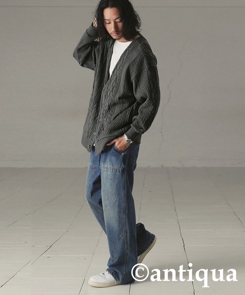 antiqua（アンティカ）の「ケーブルジャガードカーディガン（カーディガン/ボレロ・レディース・スモークグレー/ナチュラル・FREE）」の11枚目の写真